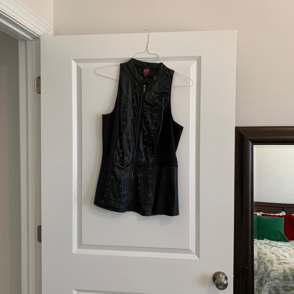 2B bebe black faux leather top.